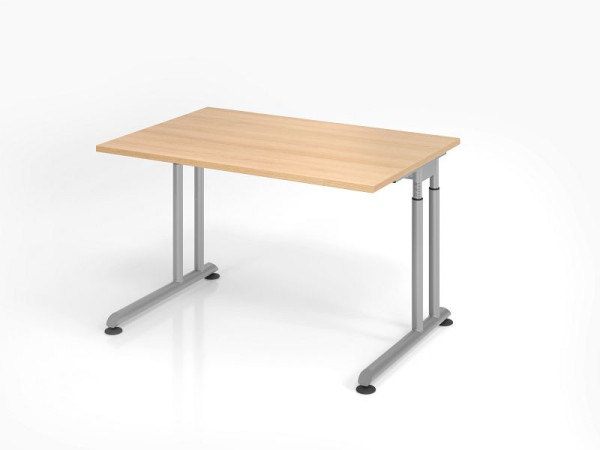 Hammerbacher bureau ZS12, 120 x 80 cm, blad: eikenhout, 25 mm dik, ABS dikke rand, rechthoekige vorm, zilver, VZS12/E/S