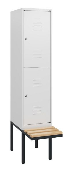 C+P dubbeldekkerkast Classic PLUS, 1950x400x815mm, 9016/9016, cilindersloten, beukenhouten zitlatten, zwevende zitting, 0803405-12 S10044