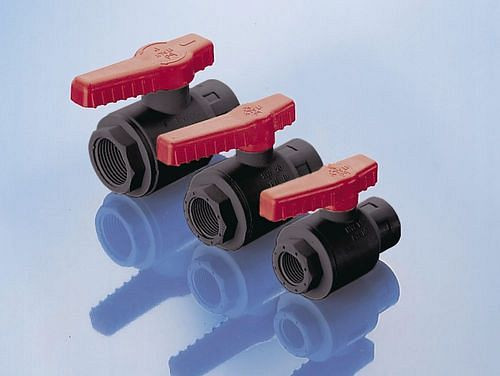 DENIOS kogelkraan voor vaten, gemaakt van PP, 3/4" buiten - 3/4" binnen, NW 20 mm, verpakking van 3, 309672