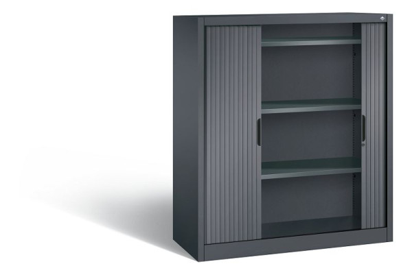 C+P dressoir met rolluik Omnispace, H1345xB1200xD420mm, kleur: zwart-grijs, verzonken greep, 3 niveaus, 3223-00 S10056