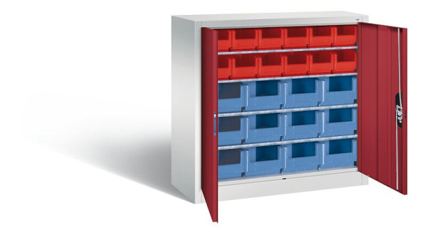 C+P tijdschriftenkast serie 13, H1000xB1000xD420mm, kleur: lichtgrijs/robijnrood, verzonken handgreep, 133944-23 S10022