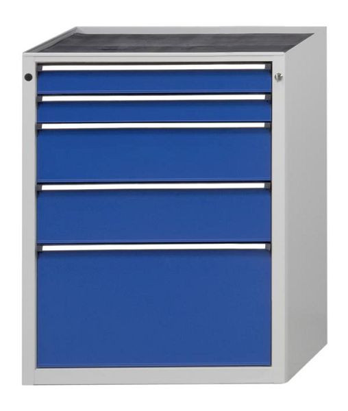 ANKE ladekast; 760 x 675 x 980 mm; RAL 7035/5010; Kuip met antislipmat; 5 laden 90, 90, 180, 180, 360 mm, 610.016
