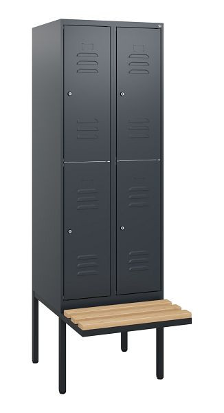 C+P dubbeldekskast Classic PLUS, 2 vakken, 1950x600x815mm, 7016/7016, cilindersloten, beukenhouten zitlatten, zitting, 0803405-20 S10042
