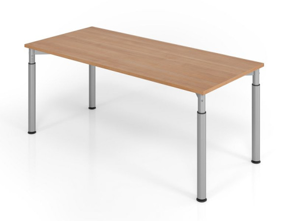 Hammerbacher bureau YS19, 180 x 80 cm, blad: walnoot, 25 mm dik, ABS dikke rand, rechthoekige vorm, zilver, VYS19/N/S