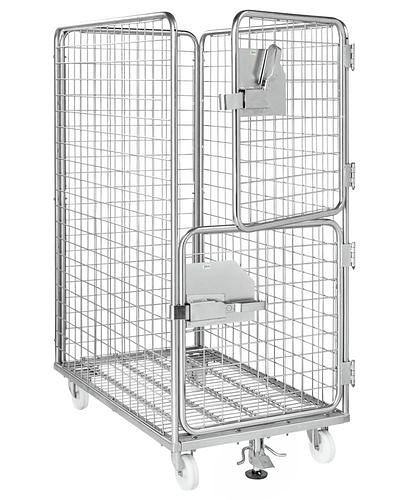 Kongamek stalen rolcontainer KM 4-zijdig, voordeur 2-delig, LxBxH 1200 x 750 x 1695 mm, middenstop, 269206