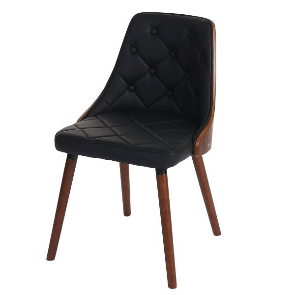 Mendler set van 2 eetkamerstoelen HWC-A75, bezoekersstoel keukenstoel, walnoot look gebogen hout, kunstleer zwart, 48417