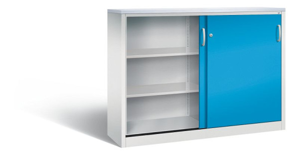 C+P dressoir met schuifdeuren Acurado, H1200xB1600xD400mm, kleur: lichtgrijs/lichtblauw, beugelgreep, 3 niveaus, 2147-1200 S10315