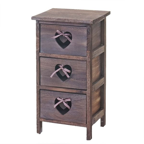 Mendler ladekast Forli, ladekast, 3 lades met hartjes 55x29x25cm, shabby look, vintage, bruin, 60468