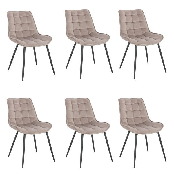 HOME DELUXE gestoffeerde eetkamerstoel set van 6 IKALO – fluweel lichtbruin, 50869