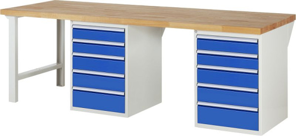RAU werkbank serie 7000 - modulair ontwerp, 2 onderbouwcontainers (5x laden), 2500x840x900 mm, 03-7513A8-259B4S.11