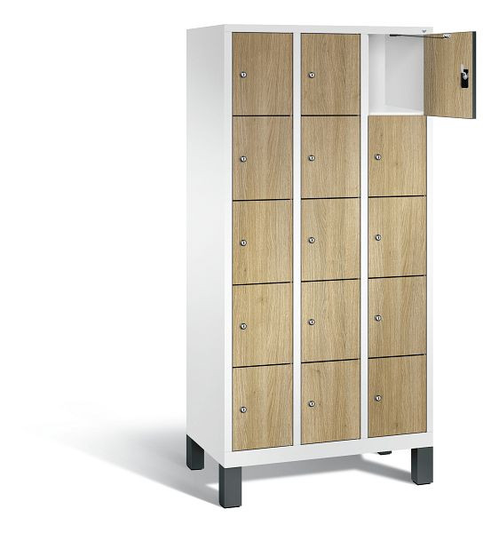 C+P lockerkast Evolo, H1850xB900xD500mm, kleur: verkeerswit / decor eiken Sereno, 48010-305 S10105