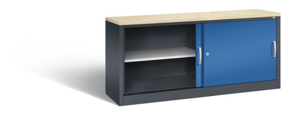 C+P dressoir met schuifdeuren Acurado, H720xB1600xD400mm, kleur: zwartgrijs / gentiaanblauw, beugelgreep, 2 niveaus, 5724-00 S10423