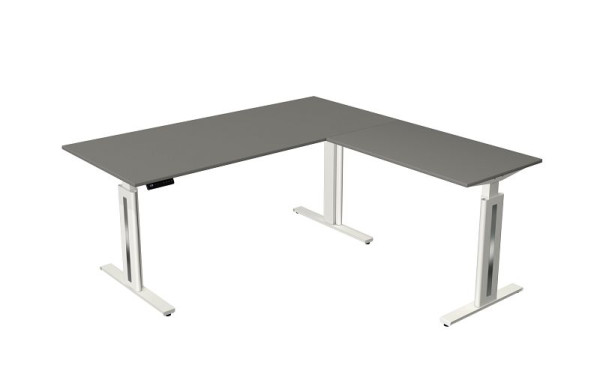Kerkmann Move 3 fresh zit-/statafel, B 1800 x D 800 mm, met aanbouwelement 1000 x 600 mm, elektrisch in hoogte verstelbaar van 720-1200 mm, grafiet, 10186412