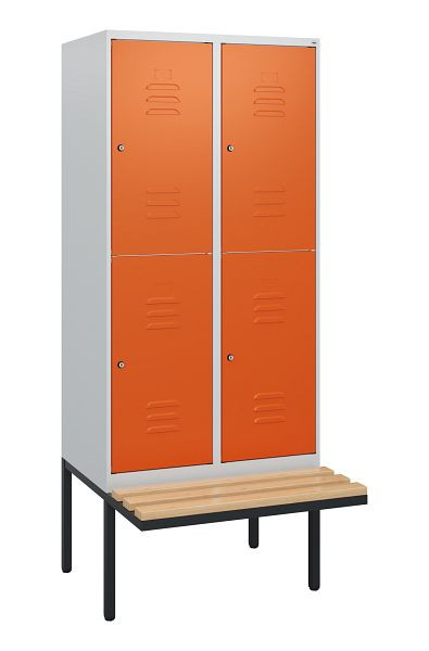 C+P dubbeldekkerkast Classic PLUS, 2 compartimenten, 1950x800x815mm, 7035/2004, cilindersloten, beukenhouten zitlatten, zitting, 0803405-22 S10122