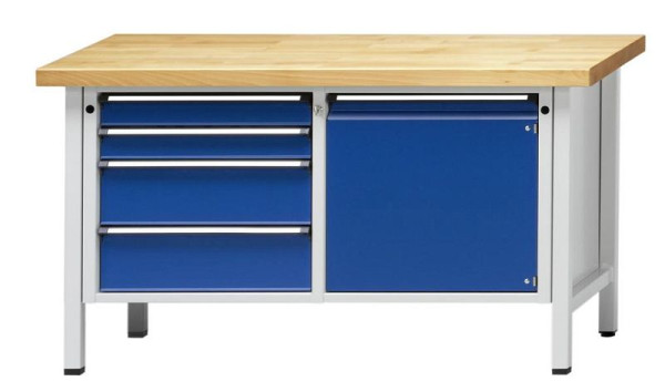 ANKE kastwerkbank; 1500x700 mm; RAL 7035/5010; Links 4 laden 90, 90, 180, 180 mm; Rechts 1 deur 540 mm