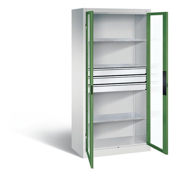 C+P gereedschapskast Acurado, H1950xW930xD500mm, kleur: lichtgrijs / reseda groen, verzonken handgreep, 8921-55302 S10017