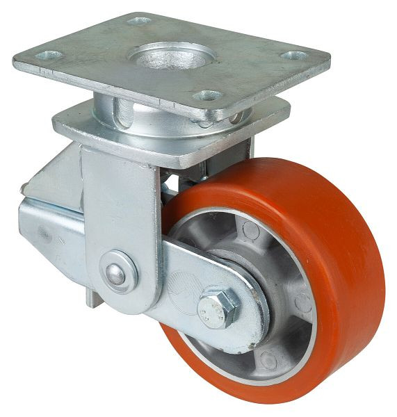 BS-wielen Veerbelaste zwaarlastwielen, breedte 50 mm, Ø125 mm, tot 450 kg, loopvlak polyurethaan gegoten 95 Shore A, aluminium, kogellagers, T100.B90.125