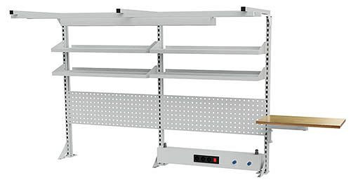 Bedrunka + Hirth meerwandige constructie met bovenframe, 1x energiekanaal, 2x geperforeerde wand, 4x legplank, 1x zwenkarm, afmetingen in mm (BxH): 2000 x 1250, 03.900.20.24