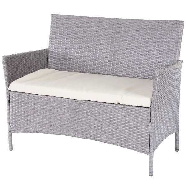 Mendler Halden polyrotan tuinbank, bank, grijs, kussens creme, 64279