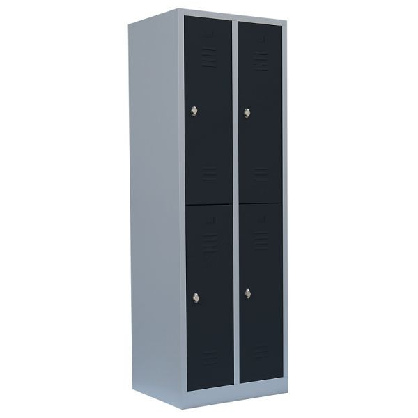 Lüllmann XL kledingkast, 2 vakken, dubbeldekker, H 1950 x B 600 x D 500 mm, lichtgrijs/antraciet, 521228