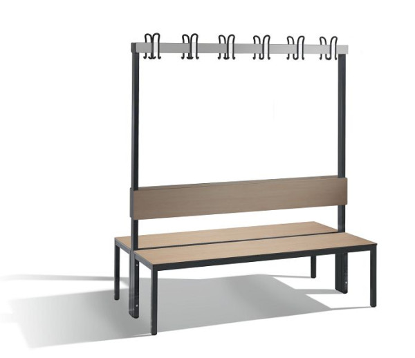 C+P dubbelzijdig garderobebank met rugleuning, Basic Plus, H1650xB1500xD760mm, 8061-200 S10002