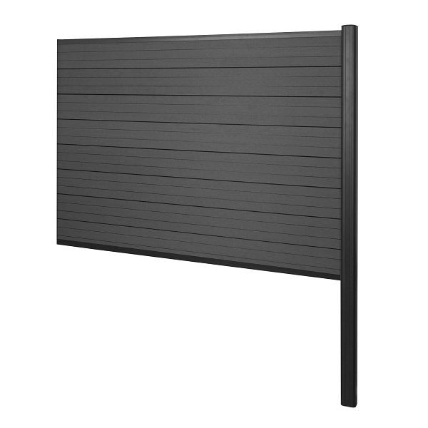Mendler WPC inkijkscherm Sarthe, schutting windscherm, aluminium paal voor in beton, aanbouwelement, 185cm antraciet, 65140+76233+76236+76260