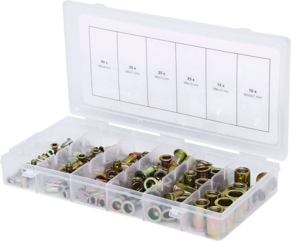 KS Tools assortiment draadklinknagels, staal, M3x9mm-M10x21mm, 150 stuks, 970.0610