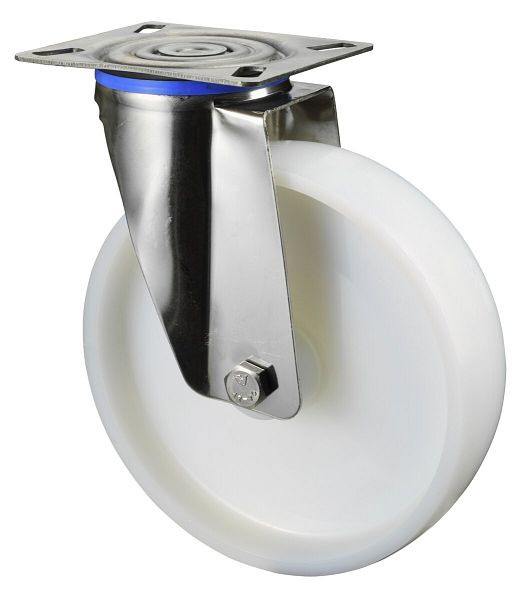 BS rollen RVS transportrol, wielbreedte 50 mm, wiel-Ø 200 mm, draagvermogen 300 kg, loopvlak/wiellichaam kunststof, glijlager, plaat, H100.A90.200