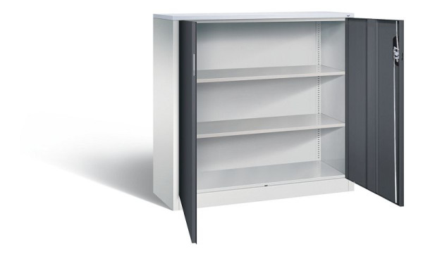 C+P kantoorkast Acurado, H1200xB1200xD400mm, kleur: lichtgrijs/zwartgrijs, verzonken handgreep, 3 niveaus, 9467-1200 S10191