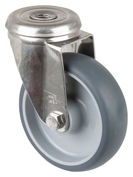 BS rollen RVS transportrol, breedte 30 mm, Ø100 mm, tot 80 kg, grijze thermoplastische banden, kunststof wiellichaam, glijlagers, H101.B43.100