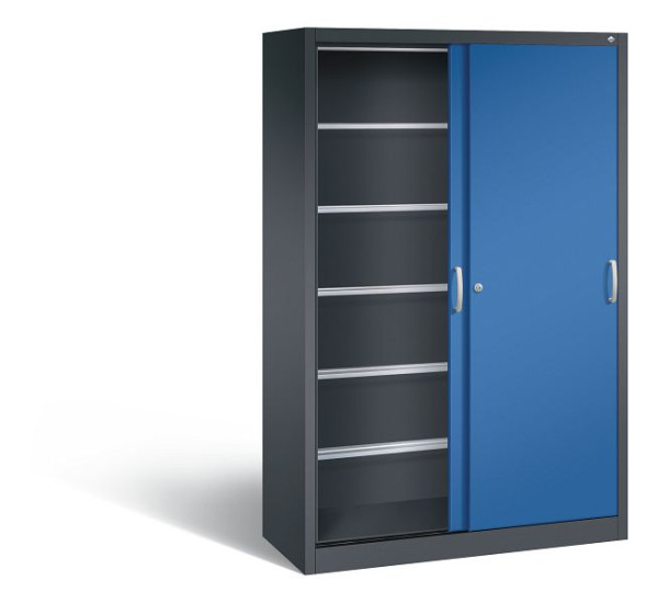 C+P schuifdeurkast Acurado, H1950xB1200xD500mm, kleur: zwartgrijs / gentiaanblauw, beugelgreep, 2050-60 S10029