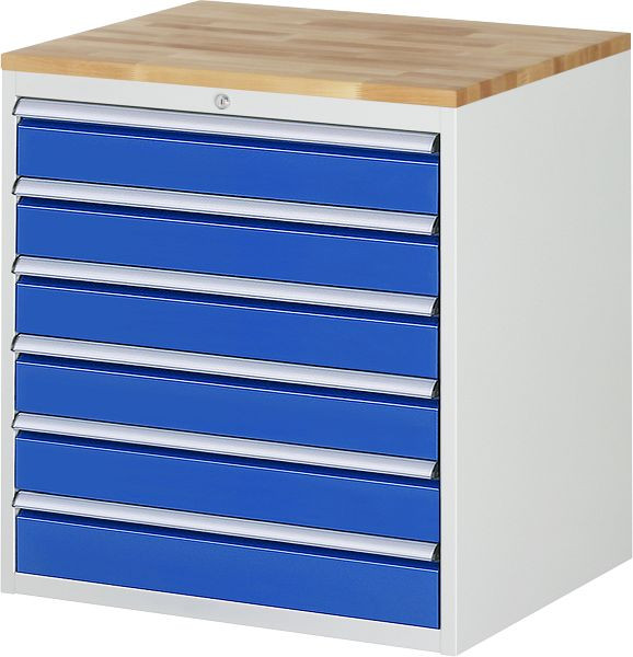 RAU ladekast serie 7000, massief beuken werkblad, 6 x lade maat XL 6xH120 mm, 770x825x650 mm, 03-XL5.16A-B.11