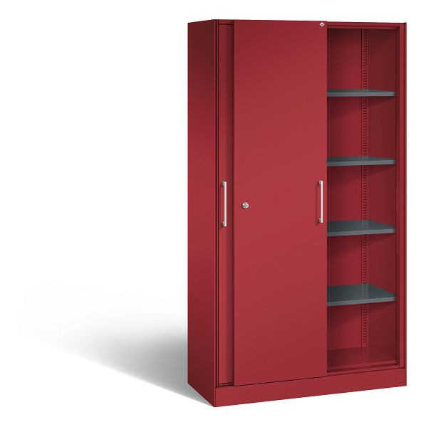 C+P schuifdeurkast Asisto, H1980xB1000xD435mm, kleur: robijnrood, beugelgreep, 5 niveaus, 142002-000 S10136