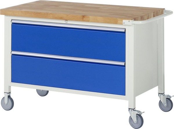 RAU verrijdbare werkbank 8000 - model 8355, B1250 x D700 x H880 mm, onderbak, 2x laden: 2xH270 mm, 05-8355A2-127B4S.11