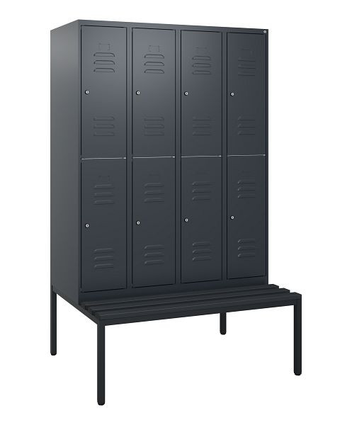 C+P dubbeldekskast Classic PLUS, 4 vakken, 1950x1200x815mm, 7016/7016, cilindersloten, met bank eronder, 0803505-40 S10087