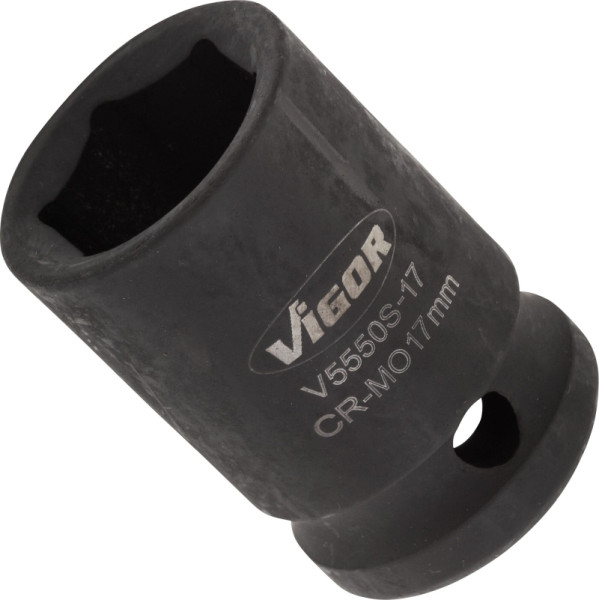 VIGOR slagmoersleuteldop, kort, hol vierkant 12,5 mm (1/2 inch), buitenzeskantprofiel, 17 mm, V5550S-17
