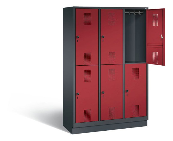 C+P locker dubbeldekker Evolo, H1800xB1200xD500mm, kleur: zwart-grijs/robijnrood, 48320-32 S10059