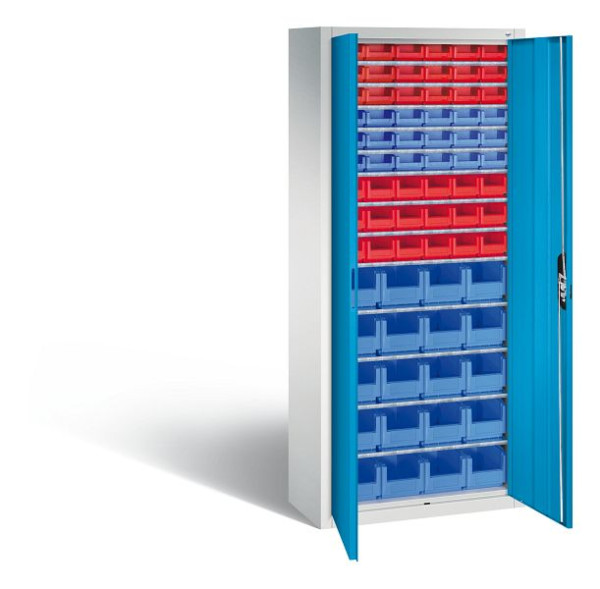 C+P tijdschriftenkast serie 13, H1690xB700xD300mm, kleur: lichtgrijs/lichtblauw, verzonken handgreep, 133413-27 S10042