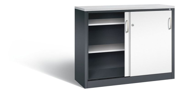 C+P dressoir met schuifdeuren Acurado, H1000xB1200xD400mm, kleur: zwartgrijs/verkeerswit, beugelgreep, 2046-00 S10251
