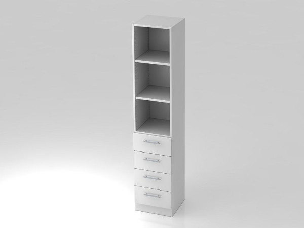 Hammerbacher ladekast 5OH, 4 laden, onderplaat, relinggreep wit/wit, 40,6x42x200,4 cm (BxDxH), V7600/B/W/RE