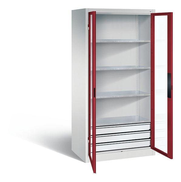 C+P gereedschapskast Acurado, H1950xW930xD600mm, kleur: lichtgrijs/robijnrood, verzonken handgreep, 8922-5532 S10003