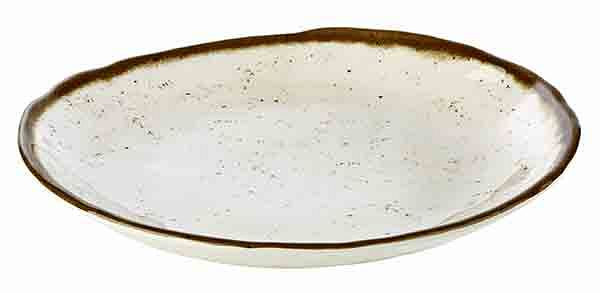 APS bord, diep -STONE ART-, Ø 24,5 cm, hoogte: 3,5 cm, melamine, binnenkant: decor, wit, rand: bruin, 84515