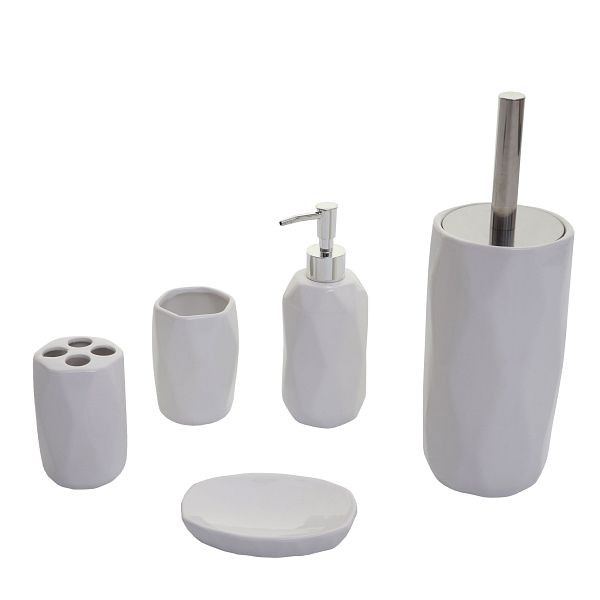 Mendler 5-delige badkamerset HWC-H88, toiletset, badkamerset, badkameraccessoires, keramiek, wit, 74240