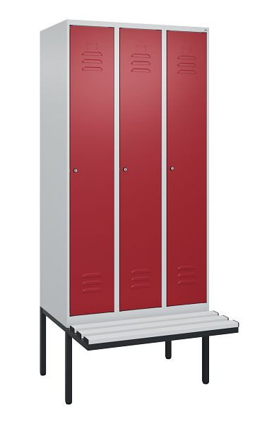 C+P Umkleidespind Classic PLUS, 3 Abteile, 2120x900x815mm, 7035/3003, Zylinderschlösser, je 2 Doppel-Haken, 0800407-30F S10016