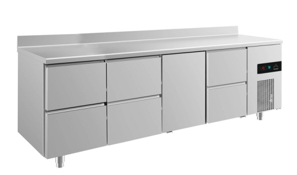 A&S Polarny koeltafel -2 tot +8°C met 1x deur midden rechts en 3x twee laden, 2330 x 700 x 850 mm, met opstand, KT4ZZTZA