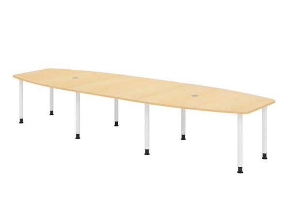 Hammerbacher vergadertafel KT40C, 400 x 130 cm, blad: esdoorn, 25 mm dik, 2,5 meter onderstel wit, ronde buis 6 cm, werkhoogte 72-74 cm, VKT40C/3/W