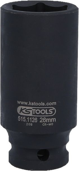 KS Tools 1/2" slagdop, zeskant, lang, 26 mm, 515.1126