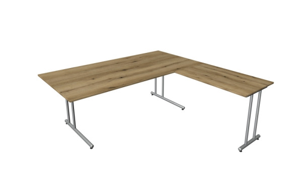 Kerkmann hoekige werkplek start-up, bestaande uit bureau B 2000 x D 1000 x H 750 mm en aanschuiftafel 1000 x 600 x 750 mm, eiken, 11436755