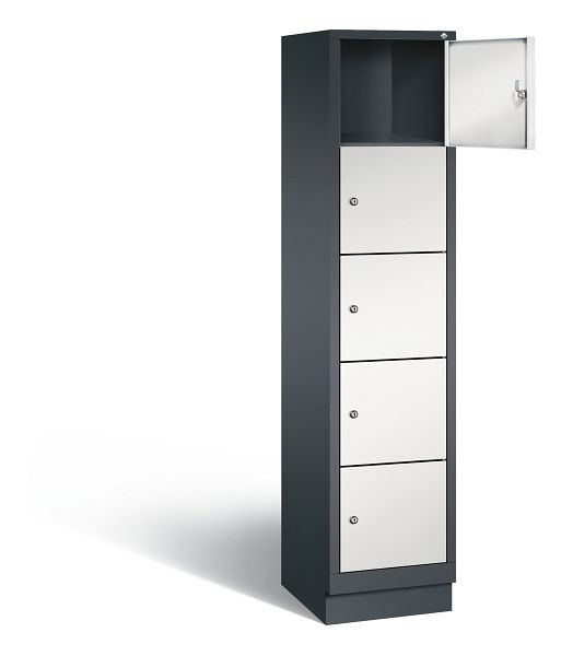 C+P lockerkast Evolo, H1800xB420xD500mm, kleur: zwartgrijs/lichtgrijs, 48020-125 S10078
