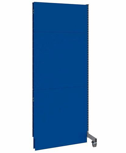 DENIOS mobiele akoestische scheidingswand, opzetpaneel, B 1000, H 2500 mm, eenzijdige akoestische geperforeerde plaat, grijs/blauw, 293115
